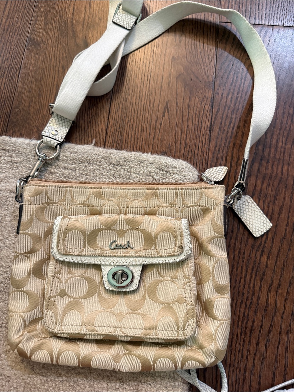 Coach Beige and White Signature Canvas Crossbody
